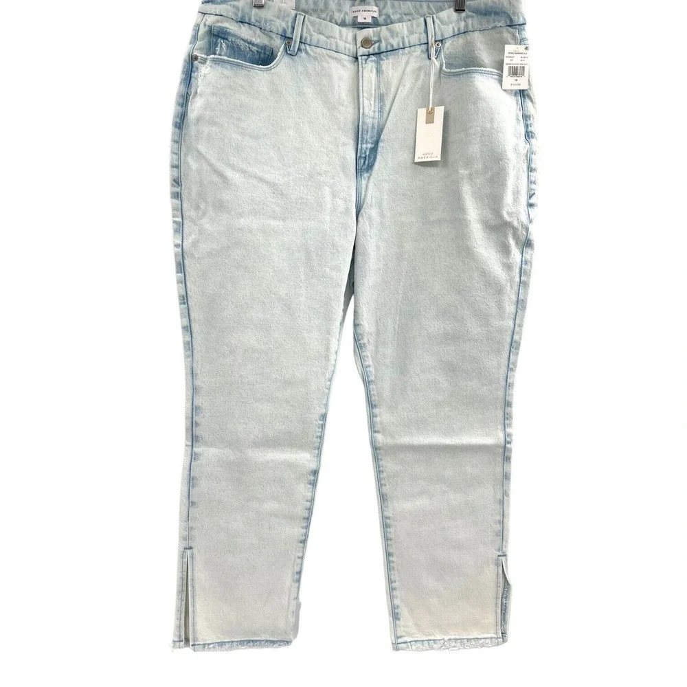 Good American Good Classic Side Slit Hi Rise Light Wash Jeans Size 18 $169